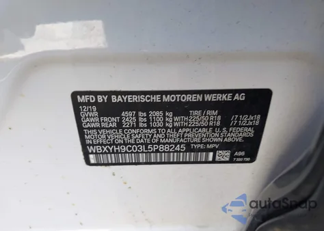 2020 BMW X2 Sdrive28I из США, поврежденный, VIN WBXYH9C03L5P88245